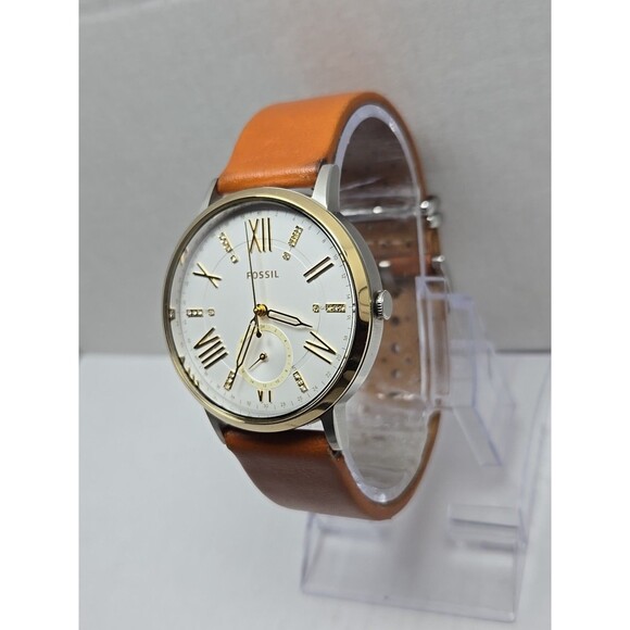 Fossil Gazer ES4161 Womens Watch White Dial Crystal Markers Leather New Battery - Picture 2 of 13
